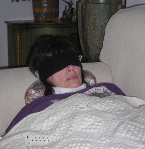 Julie with blindfold